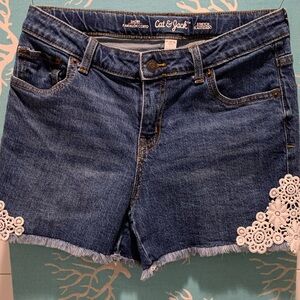 Cat & Jack, XL 14/16 Blue jean shorts with lace detail on the legs.